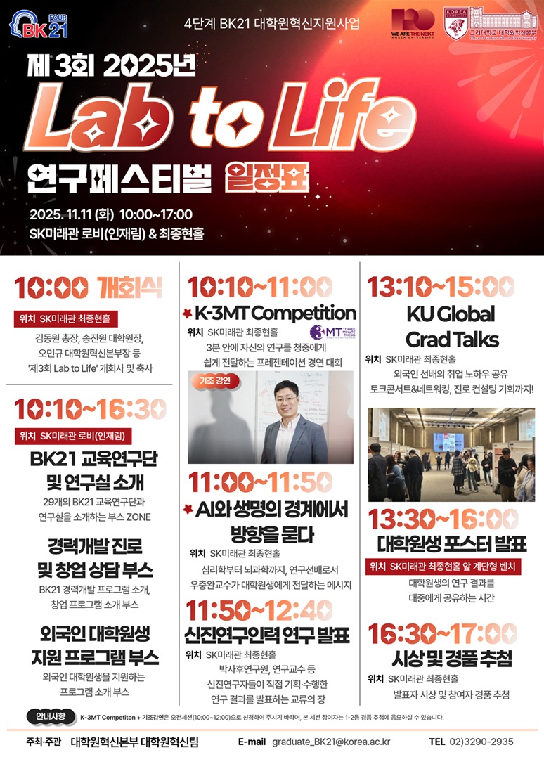 ▶11월 11일◀ 제3회 2025년 Lab-to-Life 연구페스티벌 안내